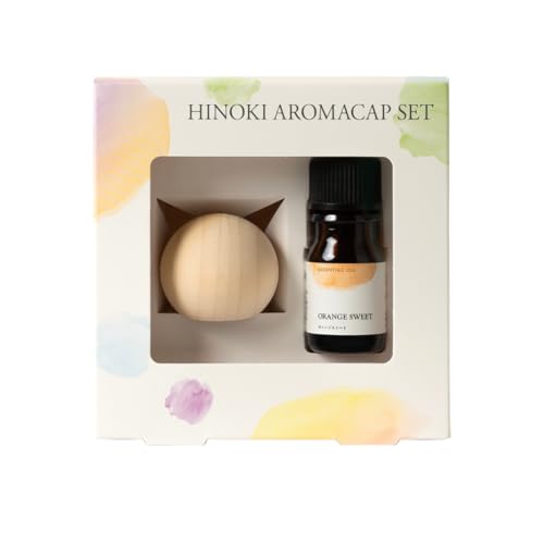生活の木 Hinoki アロマキャップ セット 丸 × オレンジスイート 5ml 国産ひのき アロマオイル 天然 精油