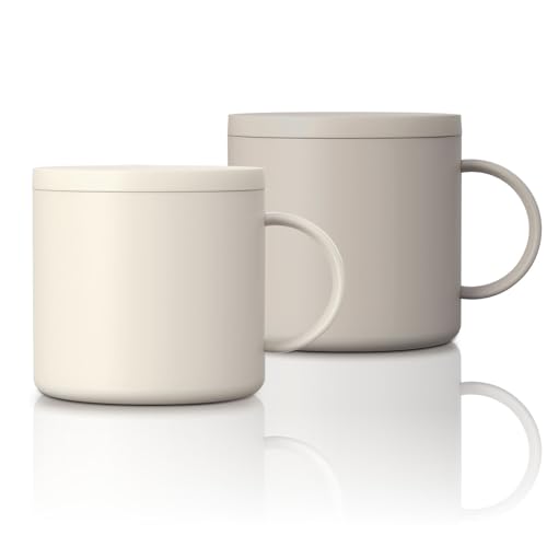 【2個セット】アスベル 保温マグカップ フタ付き 食洗機対応 300ml ライトベージュ×ウォームグレー MG-F300 【ザッカLab.オリジナルセット】 ｜ 保冷 保温 おしゃれ くすみカラー スタイリッシ