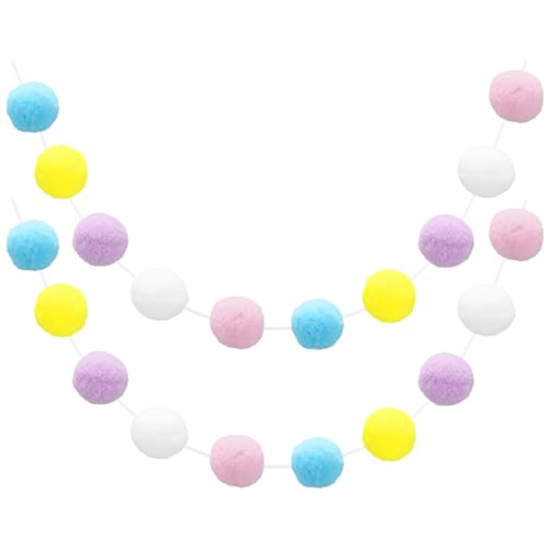 uxcell 2個のポンポンガーランド 6.6フィート 30個のカラフルなフェルトボールガーランド 壁クリスマスツリーデコレーション 誕生日バナー イースターパーティーの装飾 ブルー イエロー パー