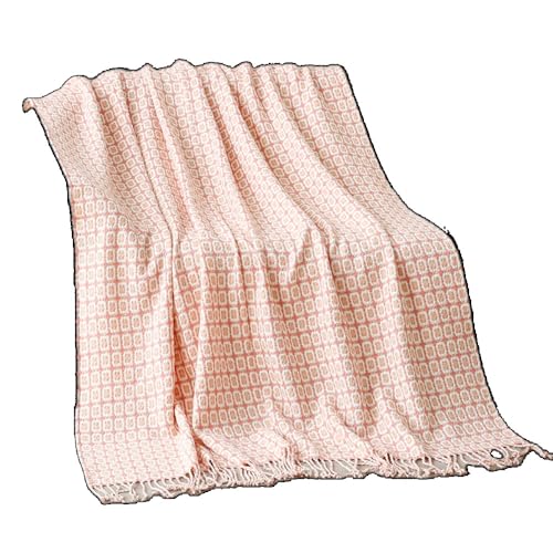 【ChopEase】毛布 ベッドブランケット、スロー、アメリカンルーラルスタイル、ニット、シンプルなスタイル、イエローチェックニット、用軽量、ソファ、ソファ夏用 (ピンク,130*240)
