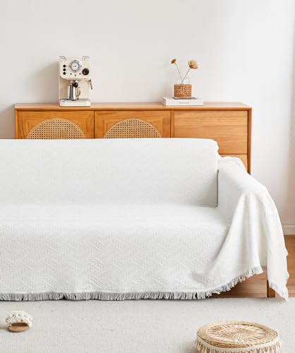 TMVOK マルチカバー ソファカバー おしゃれ 1人 2人掛け 綿 ブランケット ホワイト 北欧風 無地 リバーシブル 肘付き 肘なし ソファーかばー テーブルクロス マルチクロス 汚れ防止 保護カバ