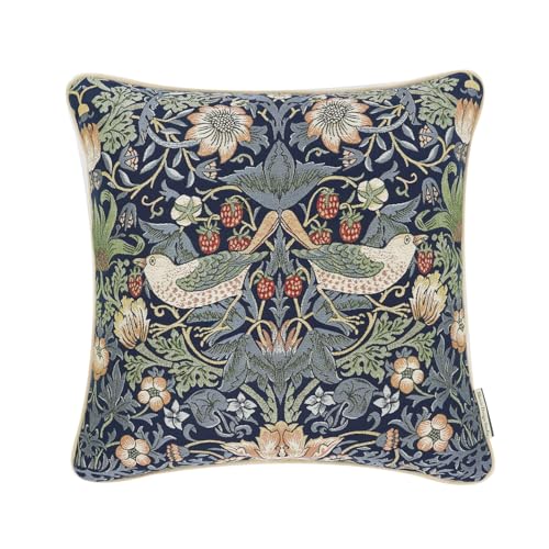 川島織物セルコン Morris Design Studio モリスデザインスタジオ 背当 クッションカバー いちご泥棒 ブルー 45×45cm LL1710