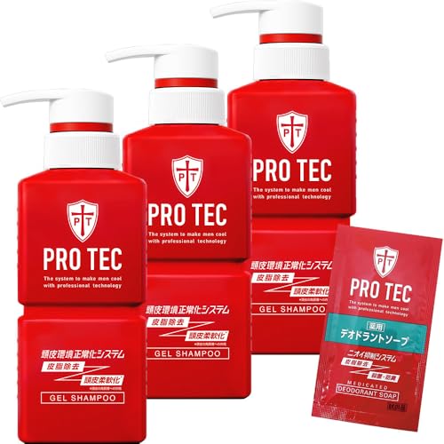 PRO TEC(プロテク) 頭皮ストレッチシャンプー本体 300g×3個 + デオドラントソープ1回分おまけ付 [医薬部外品] 皮脂除去