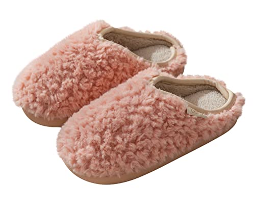 [Euyqs] ルームシューズ 暖かい スリッパ 冬 あったかスリッパ 室内 男女兼用 もこもこ 軽量 洗える (ピンク, measurement_24_point_0_centimeters)