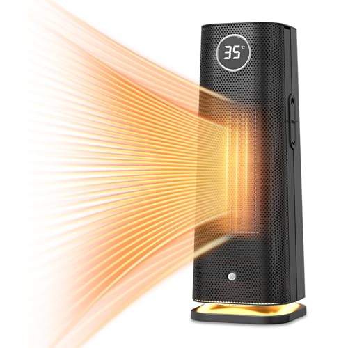 【頂点看板】ヒーター セラミックヒーター 1200W 速暖 暖房 送風 4段階切替 人感センサー スリム 過熱保護 転倒オフ 足元暖房 リモコン付き タイマー付き LEDライト付き おしゃれ コンパクト