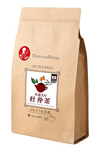 生姜入り杜仲茶 60 ティーバッグ入 日本産100％ ノンカフェイン 無添加・無糖・無香料 ばんどう紅茶園