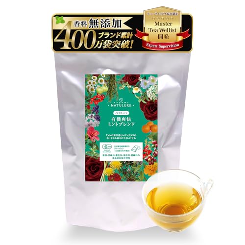 【nagomi-NATULURE】有機爽快ミントブレンド ミントティー ハーブティー オーガニック 有機JAS認定 レモングラス ネトル ギフト プレゼント 大容量 水出し 花粉 生分解性ティーバッグ30個