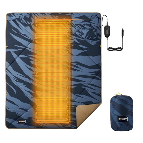 【冷え対策＆過熱保護】BougeRV 12V電気毛布 180×130cm キャンプ用品 電気ブランケット 敷き掛け兼用【耐汚れ仕様&アプリ遠隔操作】 5段階温度調整 10時間タイマー 高温保護 アプリ対応 シング