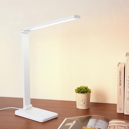 atRise [アットライズ] デスクライト led 折りたたみ 【目に優しい 手元を明るく照らす】5段階調色 10段階調光 usb充電式 コードレス タイマー機能 USBポート搭載 6カラー (ホワイト-A)