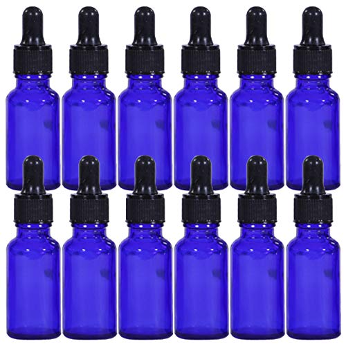 HIRAISM 遮光瓶 スポイト付き 20ml アロマオイル 精油 詰め替え 保存用 ガラス製 12本セット (ブルー)
