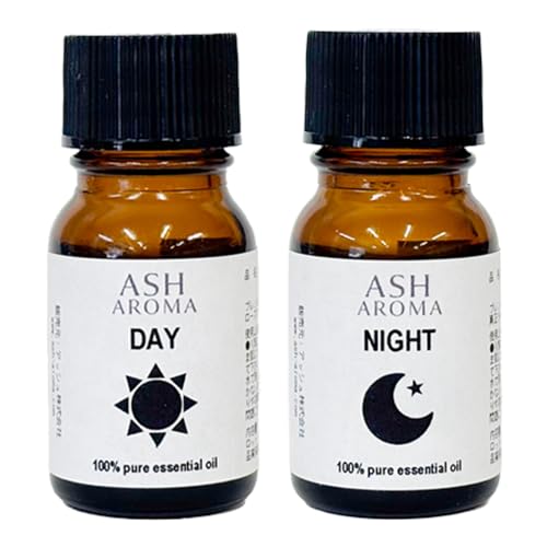ASH 昼用・夜用アロマブレンドオイル10mlx2本セット 【昼:ローズマリー+レモン、夜:ラベンダー+オレンジ】