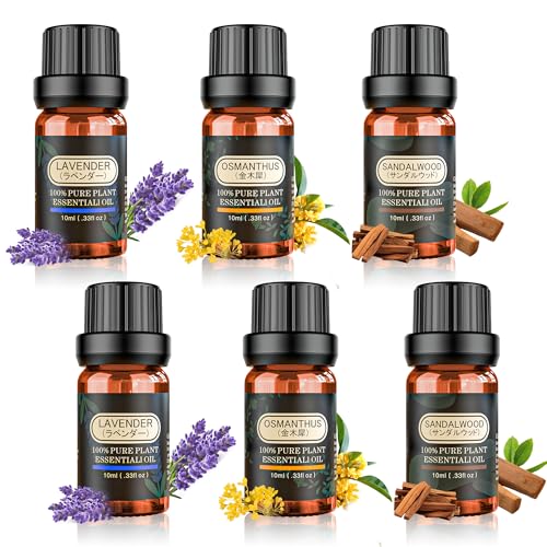 精油 アロマオイル エッセシャンオイル 10ml×6本 純天然抽出 アロマディフューザー用 加湿器用 アロマストーン用 Essential Oil ラベンダー/サンダルウッド/金木犀