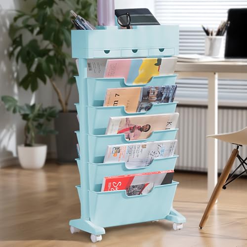 【COMFORT ZONE】 ファイルワゴン 大容量 キャスター付き 6段 引き出し 隙間ワゴン 本棚 組立簡単 幅21CM スリム 省スペース 収納ラック 分類収納 マガジンラック オープンラック