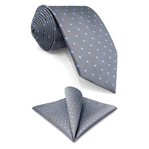 SHLAX&WING ネクタイ セット グレー 青い ドット メンズ シルク 147cm そして ハンカチ