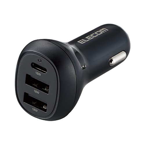 エレコム シガーソケット 急速充電 USB PD対応 最大36W 3ポート (USB-C×1 + USB-A×2) 12V/24V入力対応 ..