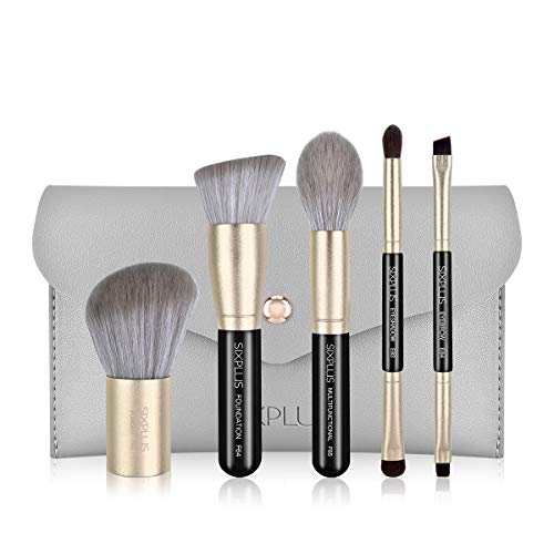 SIXPLUS 携帯用メイクブラシ5本セット Playシリーズ 柔らかな肌触り 多機能化粧ブラシ 専用メイク道具 粉含み力 化粧ポーチ付き