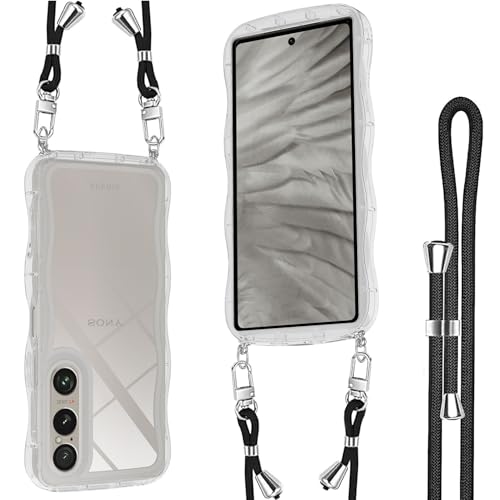 Xperial 10 VI ケース エクスペリア 10 VI SO-52E SOG14 ケース ショルダー ストラップ1枚付き 紐付き 首掛け 肩がけ 斜め掛け 長さ調整可能 韓国人気 可愛い ウェーブケース xperia10 vi カバ-クリア ス