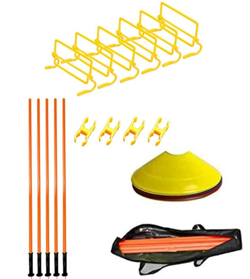 サッカー トレーニング ポール 5本 長さ 170cm ミニハードル 6台 マーカーコーン セット 収納袋付き