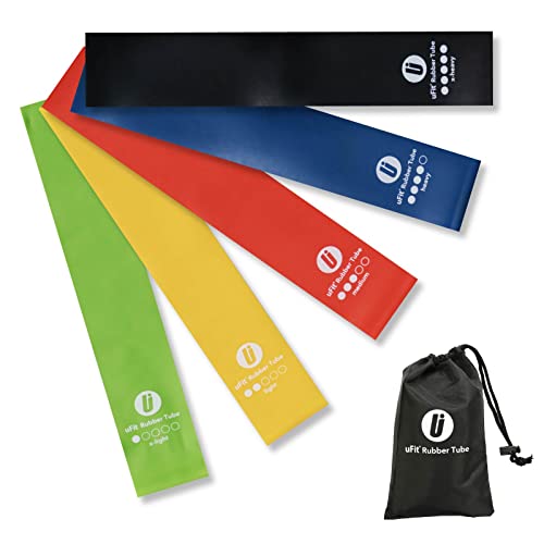 uFit Rubber Tube ゴムチューブ 筋トレ 強度別5本セット プロアスリート 水谷隼 愛用 天然ゴム 臭くない 収納袋 使い方動画 トレーニング フ...