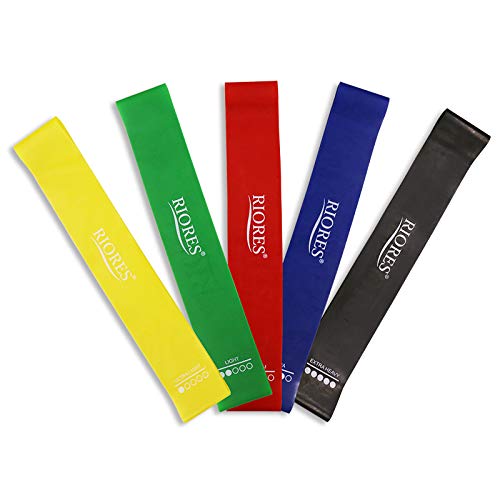 RIORES(リオレス) エクササイズバンド 強度別5本セット 収納袋付き トレーニングチューブ レジスタンスバンド ループバンド レーニング用ゴムバンド スト...