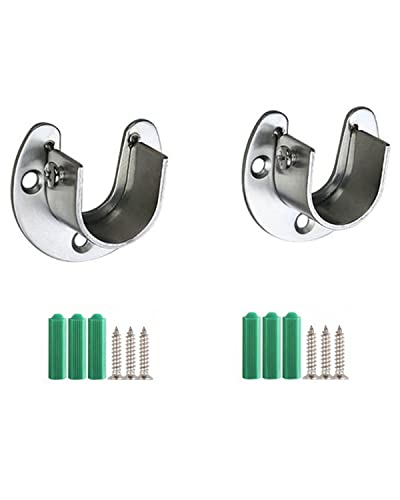 LIKENNY U字型フランジロッドホルダークロー クローゼットロッドサポートロッド径28mm パイプ固定金具 ステンレス鋼 クローゼットポールソケット ハンガーポール 固定 ネジ付き ( 2個セット、