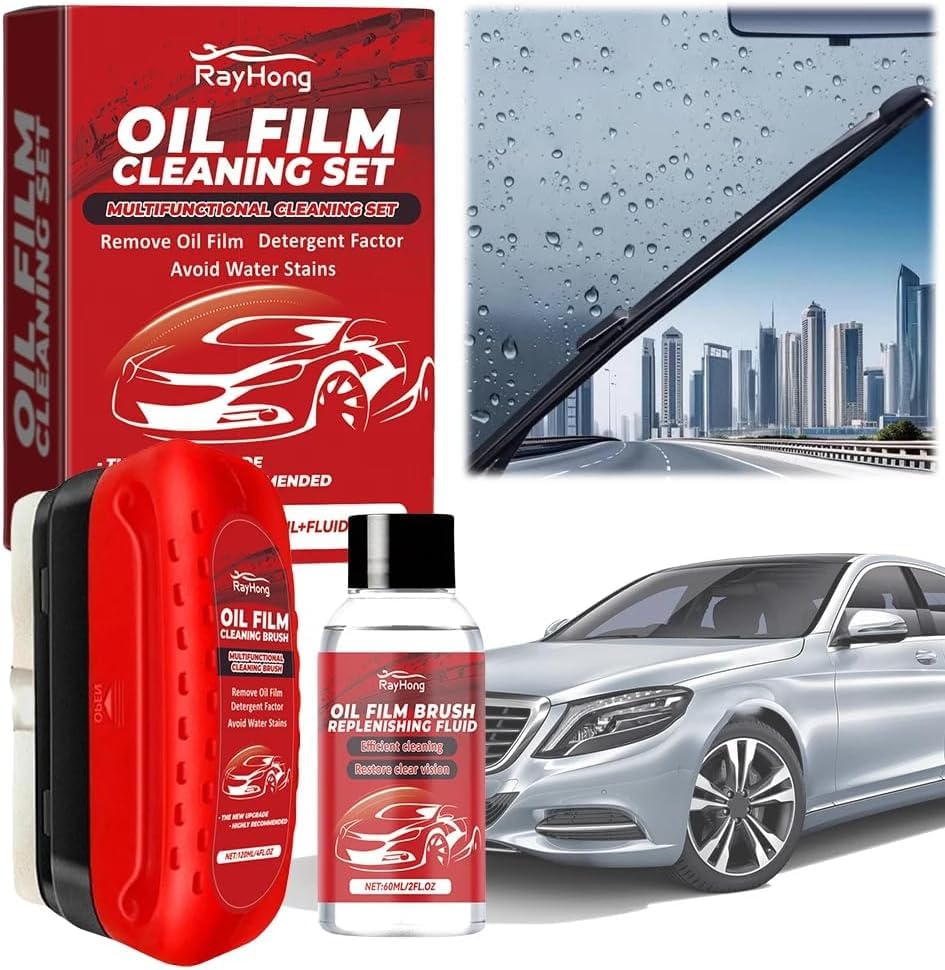 油膜洗浄ブラシ 油膜取り 車 ガラスクリーナー【2025新型】120ml+60ml 汚れや水垢を除去 視界をクリア ..