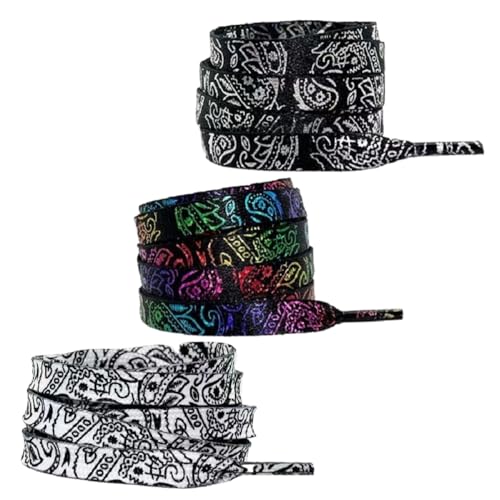 [Wdlife] 靴ひもシューレース靴紐 平紐3色/3足セット6本ペイズリー 柄120cm 140cm 160cm スニーカー多..