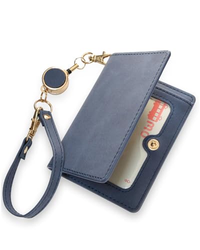 [Pretimo] パスケース 定期入れ リール付き 中がみえない 二つ折り レザー 手触りがいい 起毛素材 ネイビー(4)