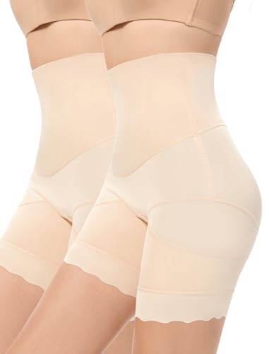 [SURE YOU LIKE] 補正ショーツ お腹引き締め ガードルショーツ ヒップアップ【腰と太ももの二重層加圧・骨盤締め付け・産後ケア】ハイウエスト 三分丈 夏用, ベージュ/ベージュ, S