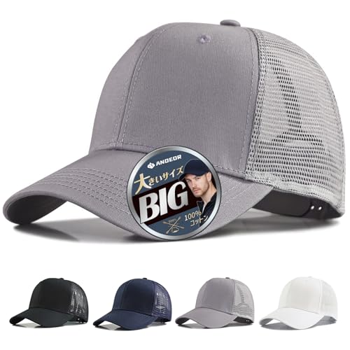 [Andeor] キャップ メンズ 大きいサイズ 帽子 【特大60-68cm・UPF50+測定済み・2重型崩れにくい】 キャップメンズ 深め 紫外線対策 メッシュ 刺繍 シンプル おしゃれ 野球帽 調整可能 ゴルフ アウ