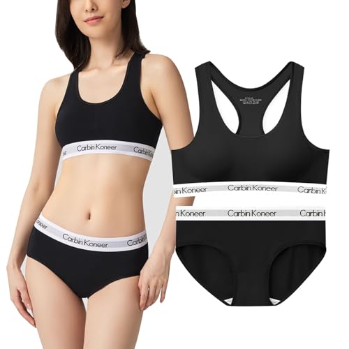 [Carbin Koneer] ブラジャー 下着 レディース 上下セット ショーツセット 綿 ブラジャー ノンワイヤーブラ スポーツブラ 高弾性 柔らかい肌触り 昼夜兼用 ナイトブラ 通気 24時間 日常とスポーツ