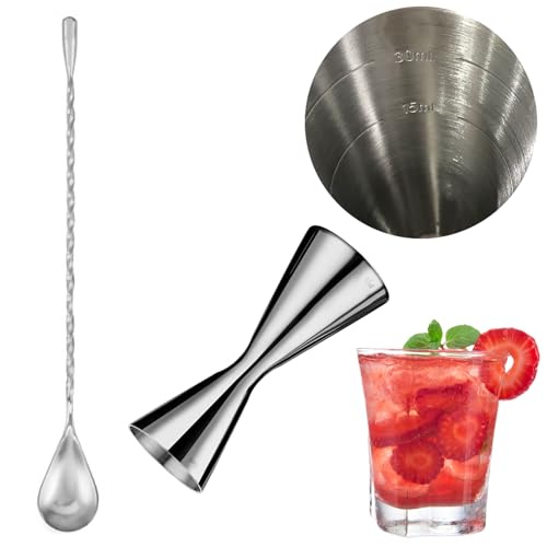 PrimeBlis 計量カップ 30ml/45ml バースプーン 計量 メジャーカップ メモリ 一体型ステンレス鋼 目盛り..