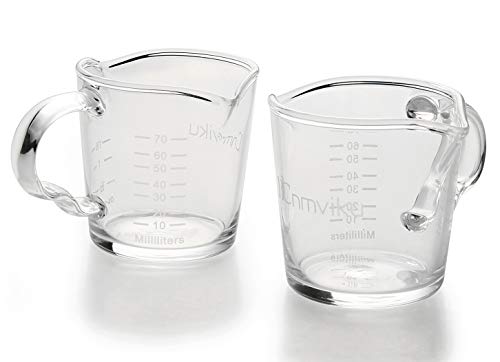 計量カップ 70ml/3OZ エスプレッソショットグラス ハンドル付き グラス ショットグラス 計量カップ 目盛り付き 厚み強化 耐熱ガラス製 お酒グラス ワイ...