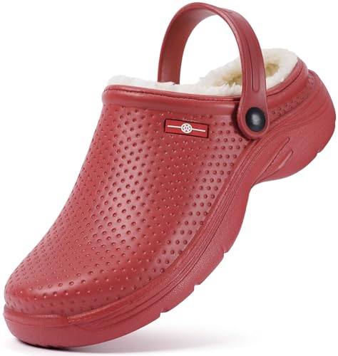 [ZUSERIS] 冬用 サンダル クロッグ メンズ レディース 防水 あったか スリッパ ルームシューズ 室内履き 室外履き ベランダサンダル 2WAY 軽量 裏起毛 滑り止め レッド 23.5CM