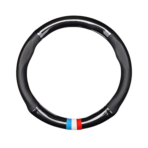 TATACLEA ハンドルカバー ステアリングカバー 本革 軽自動車 通気性いい 滑り止め おしゃれ 握り 感 握り 触感よく 耐久 オールシーズン対応 O型 38cm（ブラック+スポーツロゴ）