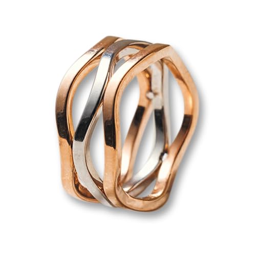 [mico.lor] ステンレス リング (199) ウェーブ3連風 バイカラー 指輪 レディース メンズ 金属アレルギー対応 サージカルステンレス 316L 7号 銀色×ピンクゴールド