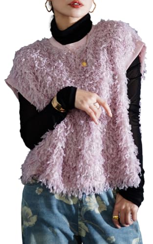 [sawa á la mode] 思わず 触れたくなる シャギー フェザー ベスト レディース ファッション トップス ベスト シャギー フェザー ふわふわ 重ね着 レイヤード 大人可愛い swmam-650 Free Size ピンク