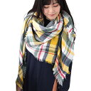 チェック マフラー レディース ストール 大判 厚手 秋 冬 人気 防寒 正方形 柔らかい ソフト 軽い 男女兼用 フリンジストール 8-ライトグリーン×イエロー