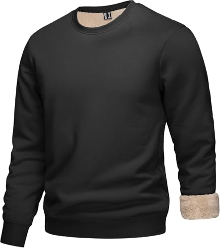 [KEFITEVD] トレーナー メンズ 裏起毛 ロングtシャツ スポーツ 冬服 大きいサイズ フリース 登山 スウェットシャツ ゆったり インナー ストレッチ ゴルフウェア 保温 丸首 ブラック JP L