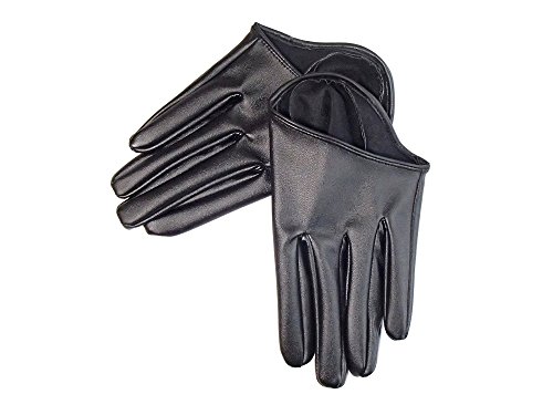 ハーフグローブ ショート 手袋 レディース フェイクレザーグローブ (ブラック)
