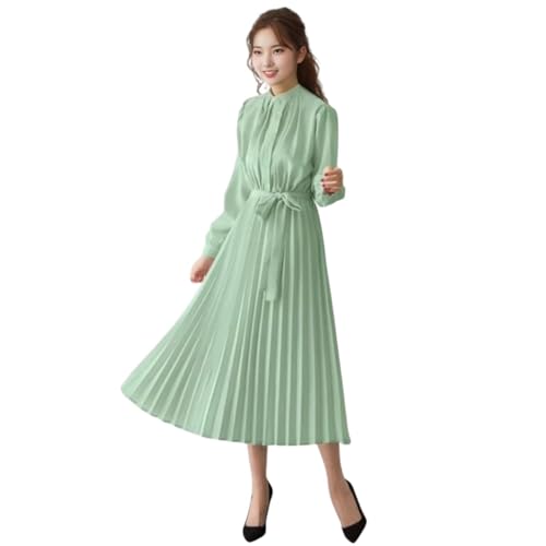 [blue beryl] [ブルーベリル] 【当社オリジナルカラー】 シフォンワンピース ロング プリーツ レディース 長袖 かっこいい 十部袖 デザイン袖 キレイメ 甘辛 グリーン BB054-GR-XL