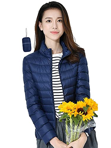 Bvaeocl ダウンジャケット レディース ウルトラライト ダウン コート ライトダウン 軽量 防風 防寒 暖かい 収納袋付き 秋冬 BV48 (M, ネイビー)