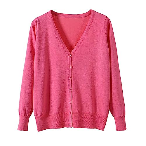 zuevi カーディガン レディース Vネック セーター ニット 長袖 無地 春秋冬 ピンク (ZJP0048P-L)