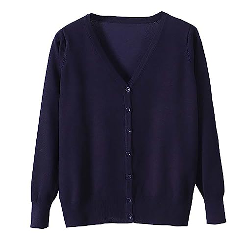 zuevi カーディガン レディース Vネック セーター ニット 長袖 無地 春秋冬 ネイビー (ZJP0048NY-L)