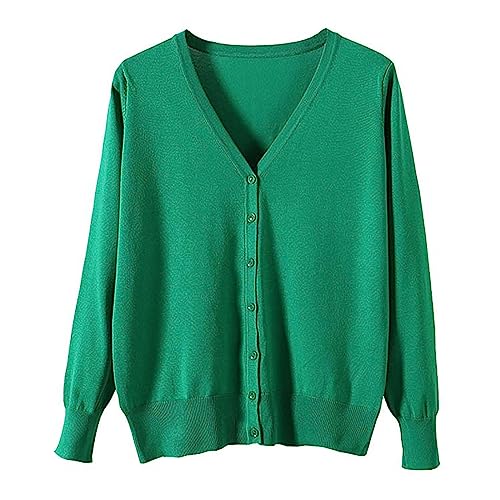 zuevi カーディガン レディース Vネック セーター ニット 長袖 無地 春秋冬 グリーン (ZJP0048GR-L)