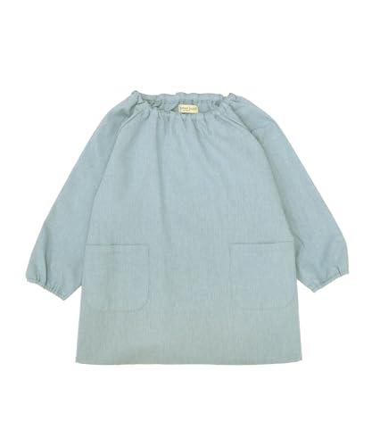 [ON NISHIKI] キッズスモック 子供用 男の子 女の子 長袖 綿ポリ 速乾 シワになりにくい 幼稚園 保育園 ポケット付き 長袖エプロン (ブルー無地:02/120/WTC209)