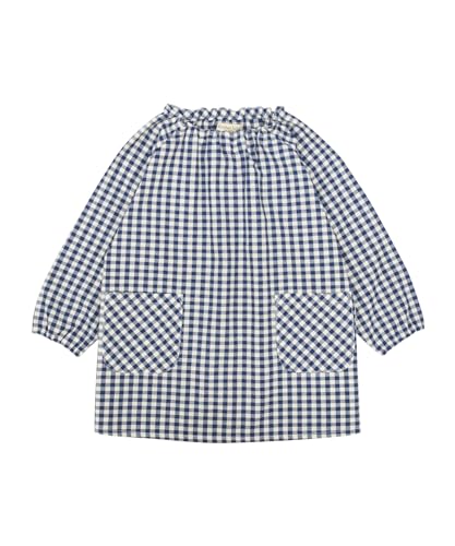[ON NISHIKI] キッズスモック 子供用 男の子 女の子 長袖 綿ポリ 速乾 シワになりにくい 幼稚園 保育園 ポケット付き 長袖エプロン (ネイビーギンガム:04/120/WTC209)