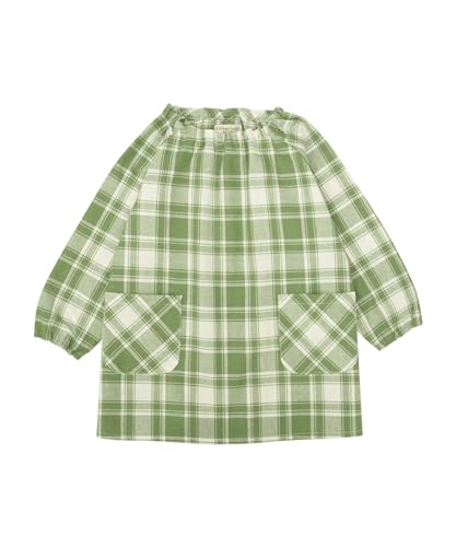 [ON NISHIKI] キッズスモック 子供用 男の子 女の子 長袖 綿ポリ 速乾 シワになりにくい 幼稚園 保育園 ポケット付き 長袖エプロン (グリーンチェック:06/120/WTC209)