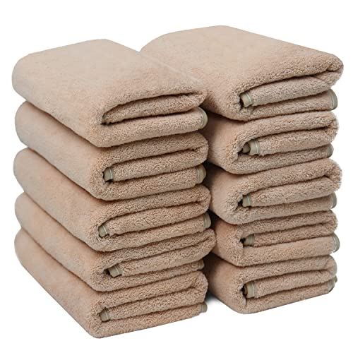 フェイスタオル マイクロファイバー 10枚セット 約35X75cm 柔らかい ふわふわ 高速 吸水 速乾 通気 抗菌 防臭 人気 家庭/業務用 (ベージュ)