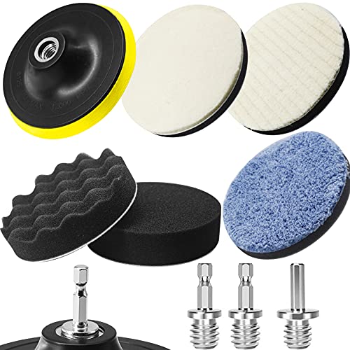 ポリッシャー バフ 125mm ポリッシャー インパクト用 スポンジ 9点セット 六角軸付き 洗車車磨きスポンジ 研磨パッド ウールパッド マイクロファイバー高速仕上げパッド 電気ドリル インパ
